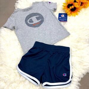 SOLD YEY !!  NWT Champion Authentic Oxford Heather Gray Blue T-Shirt Shorts